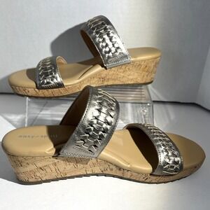 Easy Spirit Women's Selllia Slip-On Champagne Platform Wedge Sandals 8.5M NWOT